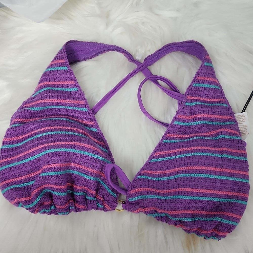 Striped Purple Halter Bikini Top